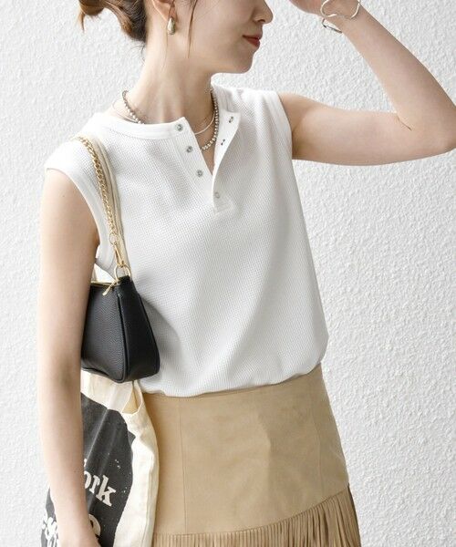 SHIPS / シップス タンクトップ | SHIPS any:〈洗濯機可能〉ワッフル ヘンリーネック 2WAY ノースリーブ TEE | 詳細6