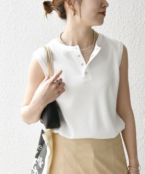 SHIPS / シップス タンクトップ | SHIPS any:〈洗濯機可能〉ワッフル ヘンリーネック 2WAY ノースリーブ TEE | 詳細7