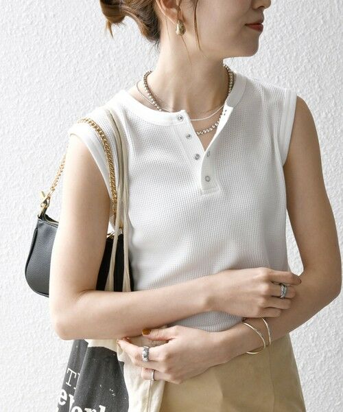 SHIPS / シップス タンクトップ | SHIPS any:〈洗濯機可能〉ワッフル ヘンリーネック 2WAY ノースリーブ TEE(ホワイト)
