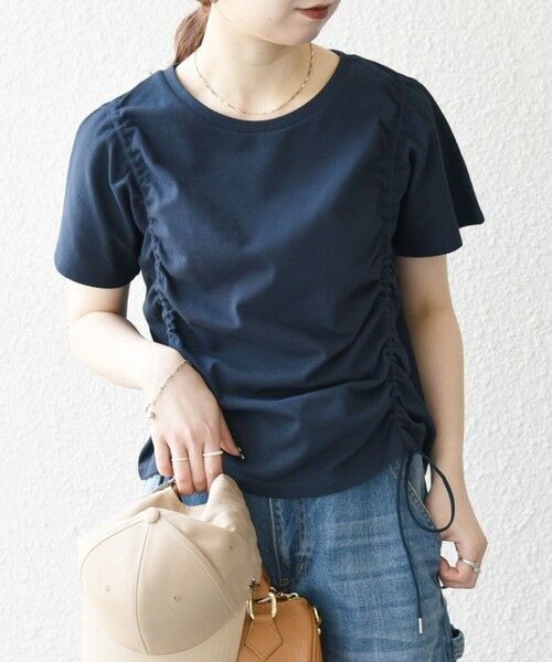 SHIPS for women/シップスウィメン 《予約》SHIPS any:〈多機能/洗濯機可能〉カノコ ドロストギャザー ショートスリーブ TEE ネイビー ONE SIZE SHIPS for women/シップスウィメン 《予約》SHIPS any:〈多機能/洗濯機可能〉カノコ ドロストギャザー ショートスリーブ TEE ネイビー ONE SIZE