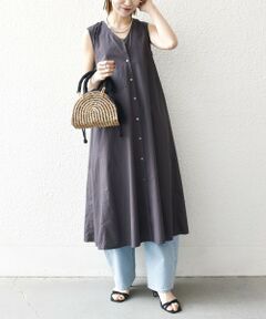 SHIPS / シップス ロング・マキシ丈ワンピース | SHIPS any:〈洗濯機可能〉ポプリン Vネック Aライン ノースリーブ ワンピース