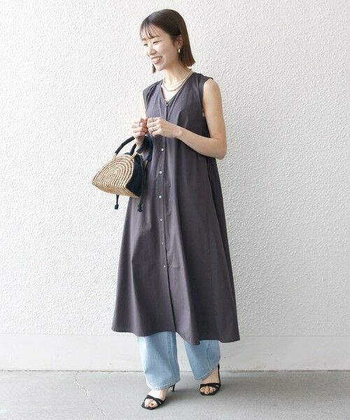 SHIPS / シップス ロング・マキシ丈ワンピース | SHIPS any:〈洗濯機可能〉ポプリン Vネック Aライン ノースリーブ ワンピース | 詳細2
