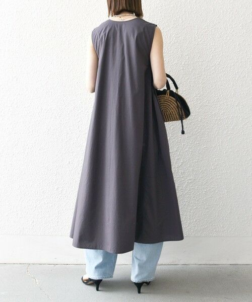 SHIPS / シップス ロング・マキシ丈ワンピース | SHIPS any:〈洗濯機可能〉ポプリン Vネック Aライン ノースリーブ ワンピース | 詳細3