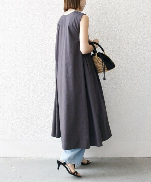 SHIPS / シップス ロング・マキシ丈ワンピース | SHIPS any:〈洗濯機可能〉ポプリン Vネック Aライン ノースリーブ ワンピース | 詳細4