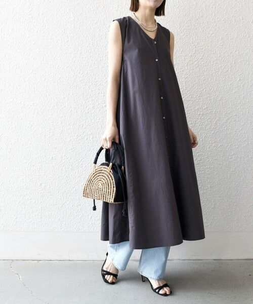 SHIPS / シップス ロング・マキシ丈ワンピース | SHIPS any:〈洗濯機可能〉ポプリン Vネック Aライン ノースリーブ ワンピース | 詳細5