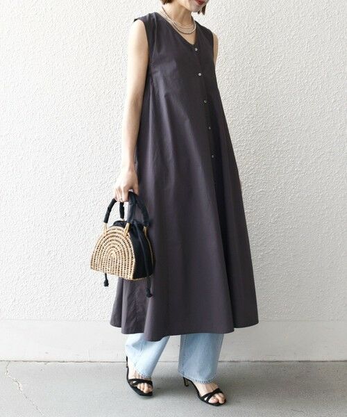 SHIPS / シップス ロング・マキシ丈ワンピース | SHIPS any:〈洗濯機可能〉ポプリン Vネック Aライン ノースリーブ ワンピース | 詳細7