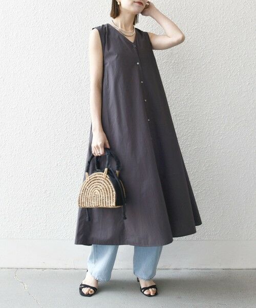 SHIPS / シップス ロング・マキシ丈ワンピース | SHIPS any:〈洗濯機可能〉ポプリン Vネック Aライン ノースリーブ ワンピース | 詳細8