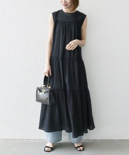 SHIPS for women/シップスウィメン SHIPS any:〈洗濯機可能〉楊柳 ティアード フレア ワンピース ブラック ONE SIZE SHIPS for women/シップスウィメン SHIPS any:〈洗濯機可能〉楊柳 ティアード フレア ワンピース ブラック ONE SIZE