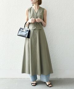 SHIPS / シップス ロング・マキシ丈ワンピース | SHIPS any:〈洗濯機可能〉タイプライター ジレ レイヤードデザイン ワンピース