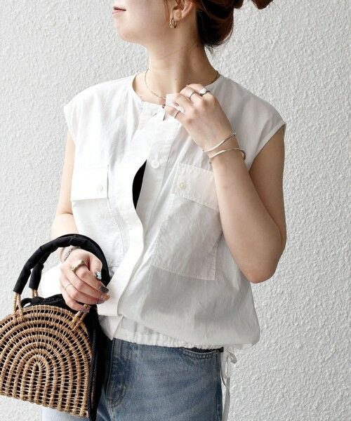 SHIPS / シップス シャツ・ブラウス | SHIPS any:〈洗濯機可能〉ポプリン フレンチスリーブ ポケット ドロスト シャツ | 詳細3