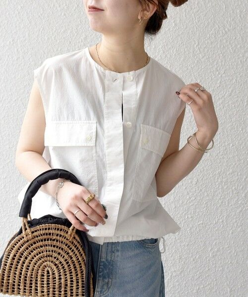 SHIPS / シップス シャツ・ブラウス | SHIPS any:〈洗濯機可能〉ポプリン フレンチスリーブ ポケット ドロスト シャツ | 詳細9