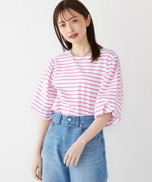 SHIPS / シップス カットソー | SHIPS Colors:〈洗濯機可能〉カラー ボーダー ギャザー スリーブ プルオーバー | 詳細9