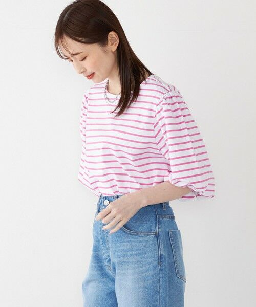 SHIPS / シップス カットソー | SHIPS Colors:〈洗濯機可能〉カラー ボーダー ギャザー スリーブ プルオーバー | 詳細10