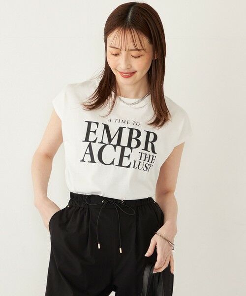 SHIPS / シップス Tシャツ | SHIPS Colors:〈接触冷感・UVカット〉フレンチスリーブ ロゴ Tシャツ◇(オフホワイト)