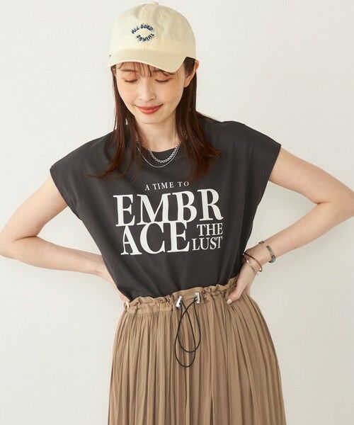 SHIPS / シップス Tシャツ | SHIPS Colors:〈接触冷感・UVカット〉フレンチスリーブ ロゴ Tシャツ◇(ダークグレー)
