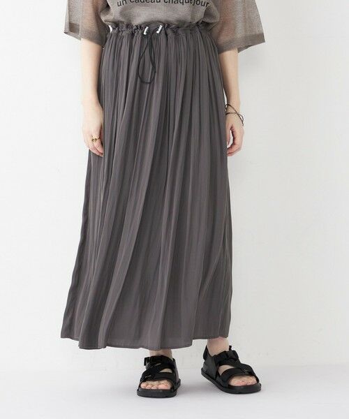 SHIPS / シップス ミニ・ひざ丈スカート | SHIPS Colors:〈洗濯機可能〉サテン ギャザー スカート 2(ダークグレー)
