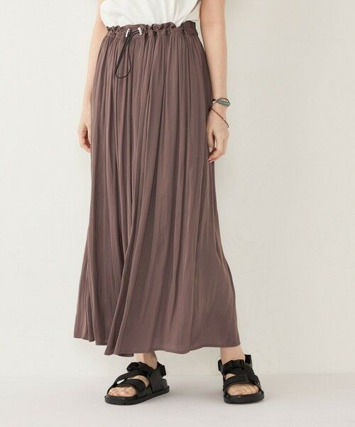 SHIPS / シップス ミニ・ひざ丈スカート | SHIPS Colors:〈洗濯機可能〉サテン ギャザー スカート 2(ブラウン)