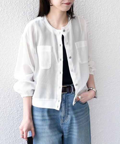 SHIPS / シップス ブルゾン | 《一部追加・新色予約》SHIPS Colors:〈手洗い可能〉メッシュ ノーカラー ハオリ 2◆（オフホワイト）