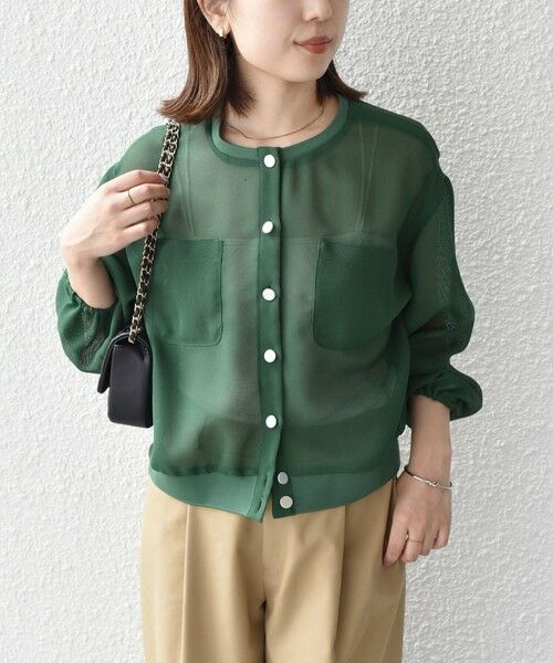 SHIPS / シップス ブルゾン | SHIPS Colors:〈手洗い可能〉メッシュ ノーカラー ハオリ 2◇(ダークグリーン)