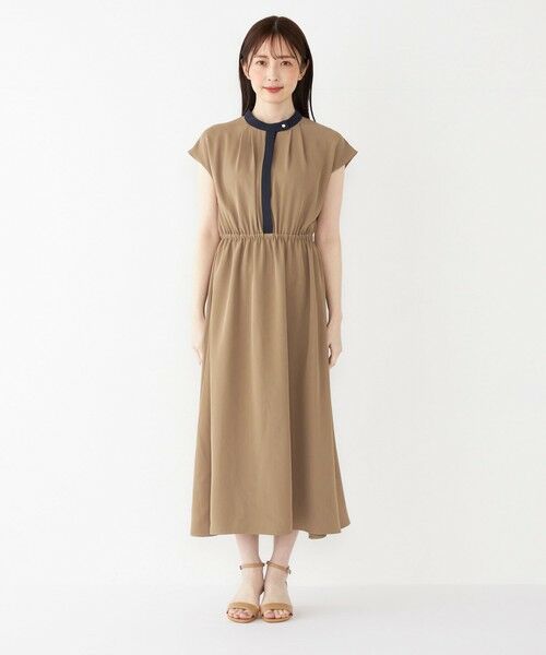 SHIPS Colors:〈手洗い可能〉配色 ギャザー フレンチスリーブ