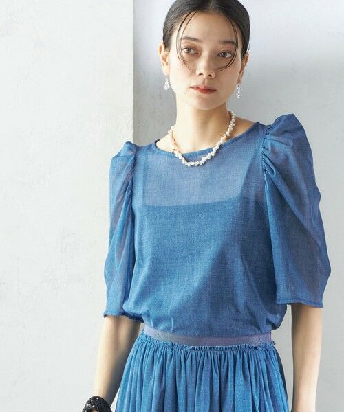 SHIPS for women/シップスウィメン 《予約》troisiemeCHACO:〈手洗い可能〉デニム プリント チュール ブラウス ブルー ONE SIZE SHIPS for women/シップスウィメン 《予約》troisiemeCHACO:〈手洗い可能〉デニム プリント チュール ブラウス ブルー ONE SIZE