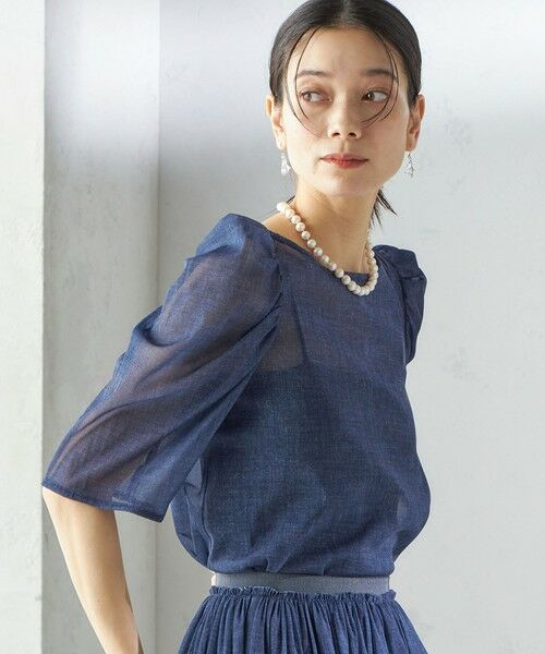 SHIPS / シップス シャツ・ブラウス | troisiemeCHACO:〈手洗い可能〉デニム プリント チュール ブラウス | 詳細23