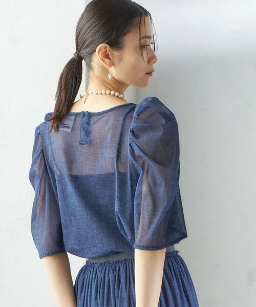 SHIPS for women/シップスウィメン 《予約》troisiemeCHACO:〈手洗い可能〉デニム プリント チュール ブラウス ネイビー ONE SIZE SHIPS for women/シップスウィメン 《予約》troisiemeCHACO:〈手洗い可能〉デニム プリント チュール ブラウス ネイビー ONE SIZE
