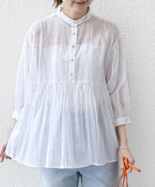 SHIPS / シップス シャツ・ブラウス | 〈手洗い可能〉コットン オーガンジー 刺繍 ギャザー ブラウス（オフホワイト）