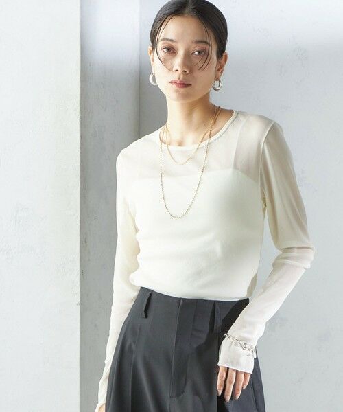SHIPS for women/シップスウィメン 《予約》〈手洗い可能〉ストレッチ チュール ロング スリーブ TEE オフホワイト ONE SIZE SHIPS for women/シップスウィメン 《予約》〈手洗い可能〉ストレッチ チュール ロング スリーブ TEE オフホワイト ONE SIZE