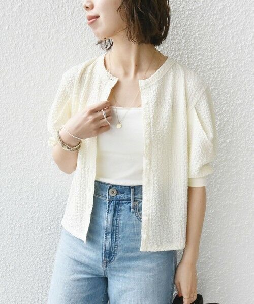 SHIPS / シップス カーディガン・ボレロ | 【WEB限定】〈手洗い可能〉バンピー シャーリング 5分袖 カーディガン(オフホワイト)