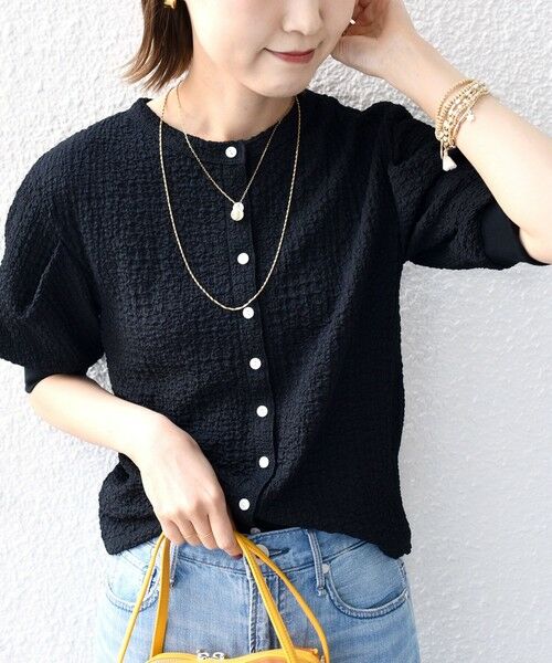 SHIPS / シップス カーディガン・ボレロ | 【WEB限定】〈手洗い可能〉バンピー シャーリング 5分袖 カーディガン(ブラック)