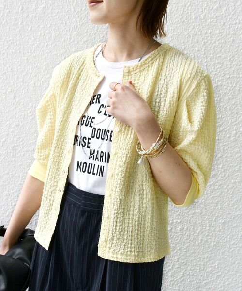 SHIPS / シップス カーディガン・ボレロ | 【WEB限定】〈手洗い可能〉バンピー シャーリング 5分袖 カーディガン(イエロー)