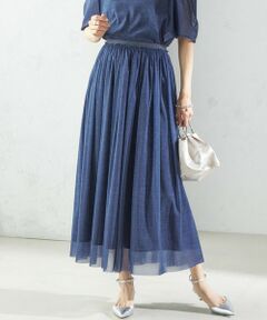 SHIPS / シップス ロング・マキシ丈スカート | troisiemeCHACO:〈手洗い可能〉デニム プリント チュール スカート