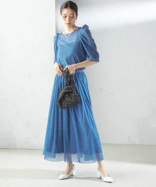 SHIPS / シップス ロング・マキシ丈スカート | troisiemeCHACO:〈手洗い可能〉デニム プリント チュール スカート | 詳細5