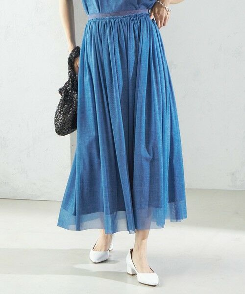 SHIPS / シップス ロング・マキシ丈スカート | troisiemeCHACO:〈手洗い可能〉デニム プリント チュール スカート | 詳細7