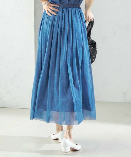 SHIPS / シップス ロング・マキシ丈スカート | troisiemeCHACO:〈手洗い可能〉デニム プリント チュール スカート | 詳細9