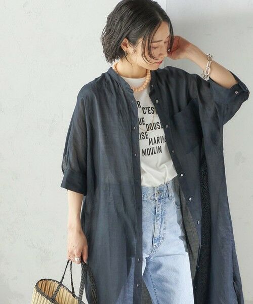 SHIPS / シップス ロング・マキシ丈ワンピース | 〈手洗い可能〉ラミー 4 スタンドカラー シャツ ワンピース(ネイビー)