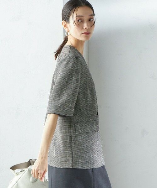 SHIPS / シップス ノーカラージャケット | 〈手洗い可能〉カラミ ノーラペル 半袖 ジャケット | 詳細10