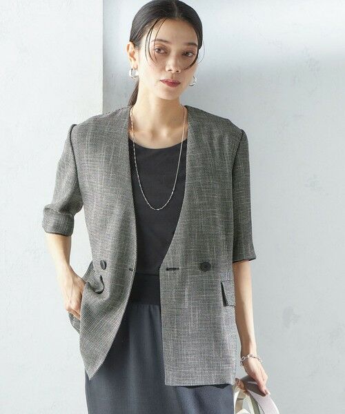 SHIPS / シップス ノーカラージャケット | 〈手洗い可能〉カラミ ノーラペル 半袖 ジャケット | 詳細11