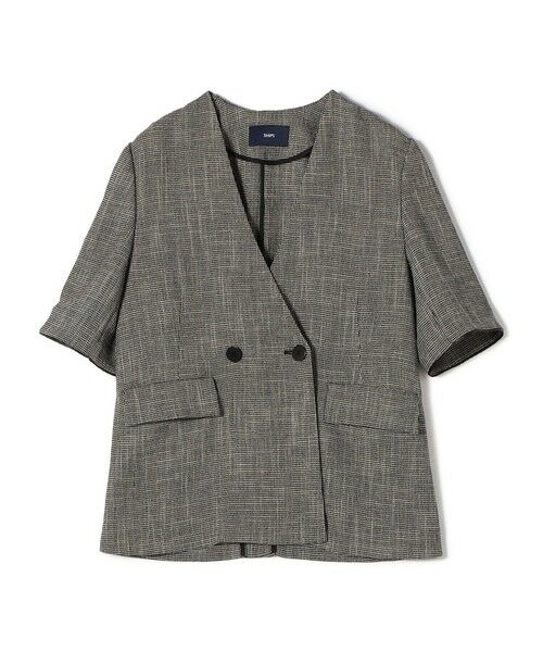 SHIPS WOMEN<新品未使用>カラミ ノーラペル 半袖 ジャケット SHIPS｜<手洗い可能>カラミ ノーラペル 半袖 ジャケット