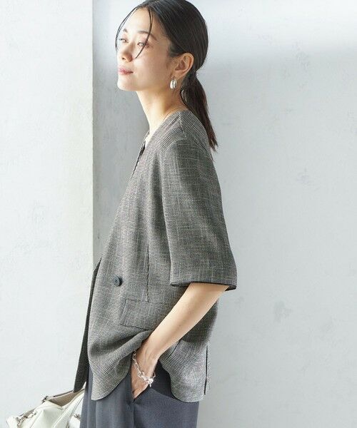 SHIPS / シップス ノーカラージャケット | 〈手洗い可能〉カラミ ノーラペル 半袖 ジャケット | 詳細8