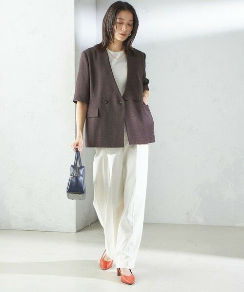 SHIPS / シップス ノーカラージャケット | 〈手洗い可能〉カラミ ノーラペル 半袖 ジャケット | 詳細16