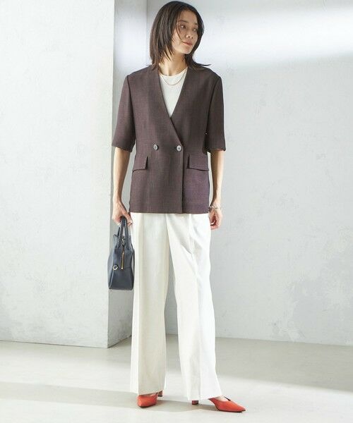 SHIPS / シップス ノーカラージャケット | 〈手洗い可能〉カラミ ノーラペル 半袖 ジャケット | 詳細27