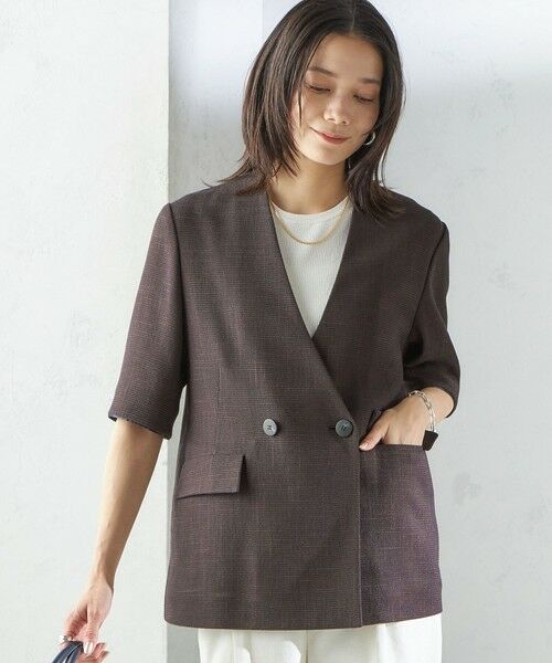 SHIPS / シップス ノーカラージャケット | 〈手洗い可能〉カラミ ノーラペル 半袖 ジャケット | 詳細28