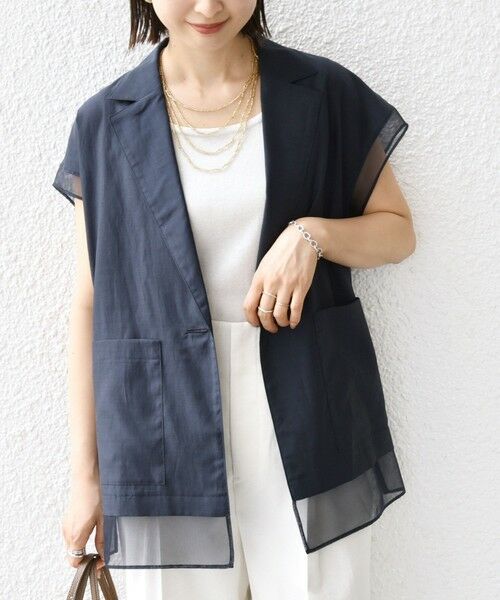 SHIPS for women/シップスウィメン 《予約》【WEB限定】〈手洗い可能〉シアー コンビ テーラード ベスト ネイビー ONE SIZE SHIPS for women/シップスウィメン 《予約》【WEB限定】〈手洗い可能〉シアー コンビ テーラード ベスト ネイビー ONE SIZE