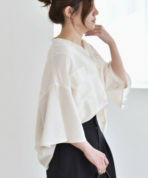 SHIPS / シップス シャツ・ブラウス | quaranciel:〈手洗い可能〉フレア ハーフスリーブ バンドカラー スキッパー シャツ | 詳細10