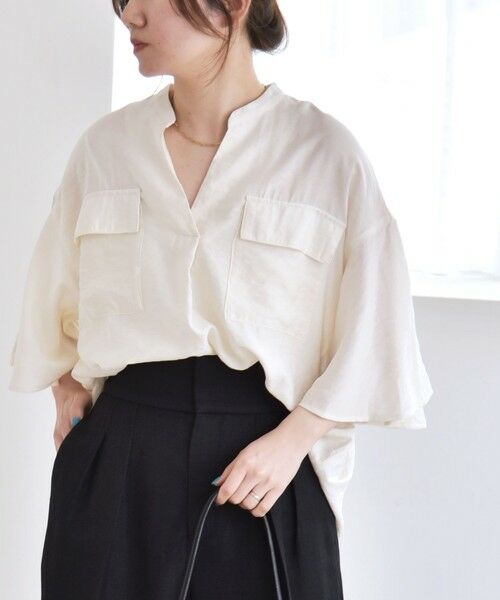 SHIPS / シップス シャツ・ブラウス | quaranciel:〈手洗い可能〉フレア ハーフスリーブ バンドカラー スキッパー シャツ | 詳細11