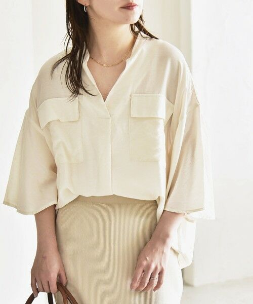 SHIPS / シップス シャツ・ブラウス | quaranciel:〈手洗い可能〉フレア ハーフスリーブ バンドカラー スキッパー シャツ | 詳細3