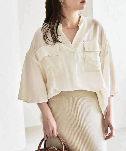 SHIPS / シップス シャツ・ブラウス | quaranciel:〈手洗い可能〉フレア ハーフスリーブ バンドカラー スキッパー シャツ | 詳細7