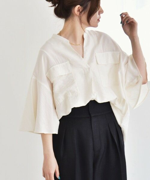 SHIPS / シップス シャツ・ブラウス | quaranciel:〈手洗い可能〉フレア ハーフスリーブ バンドカラー スキッパー シャツ | 詳細8